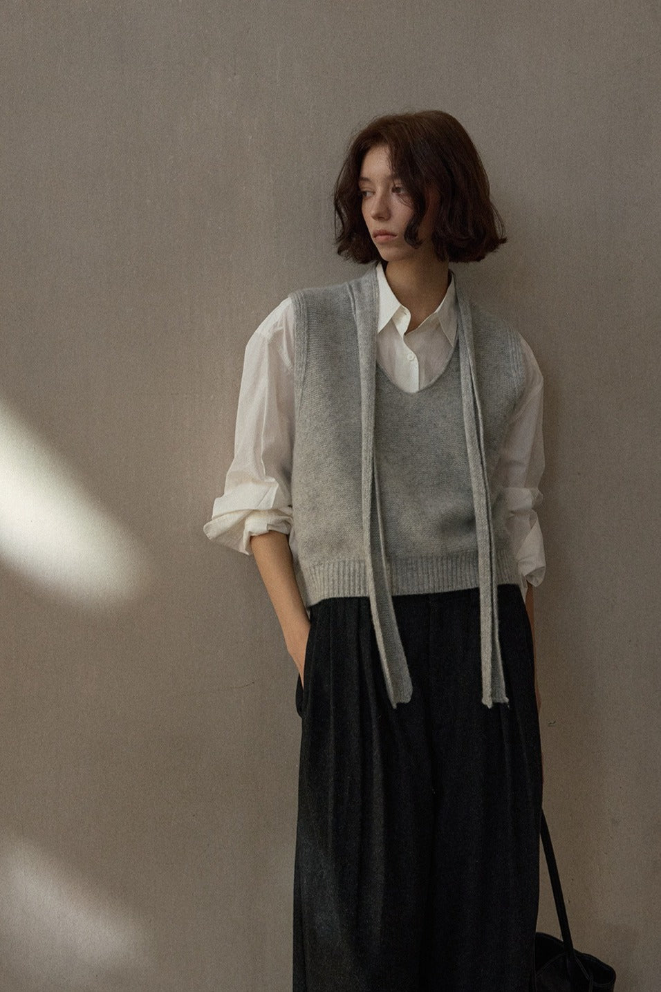 100% wool knit tie vest | 4 color