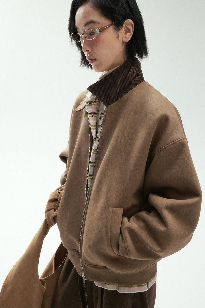 Cotton blend silhouetted corduroy collar jacket | 3 color