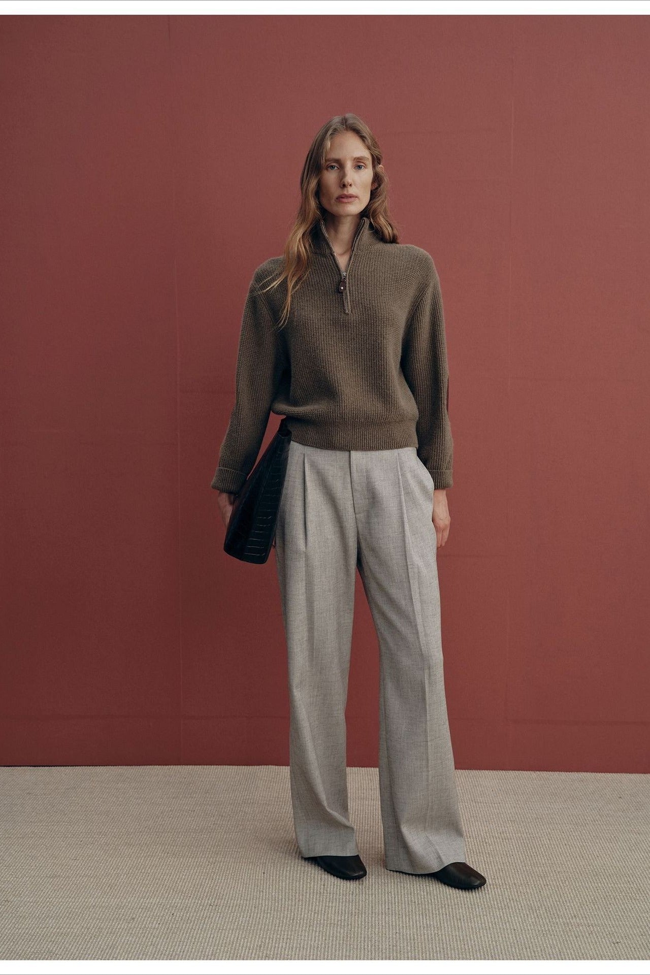Minimalist tweed straight-leg trousers | 2 color