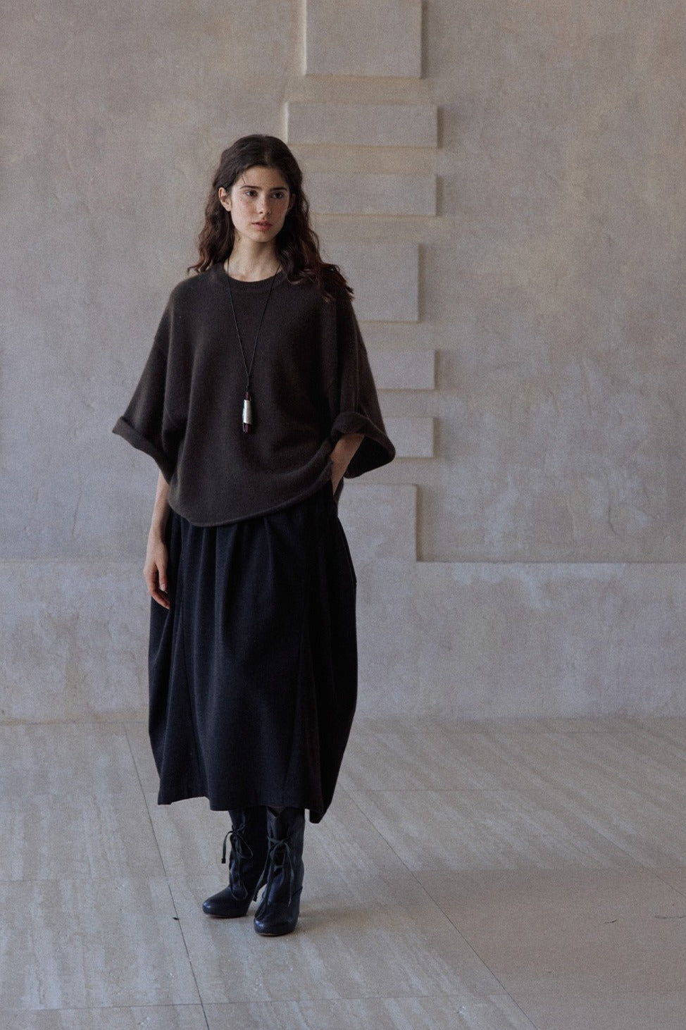 Wool containing loose-fit soft short-sleeve sweater | 3 color