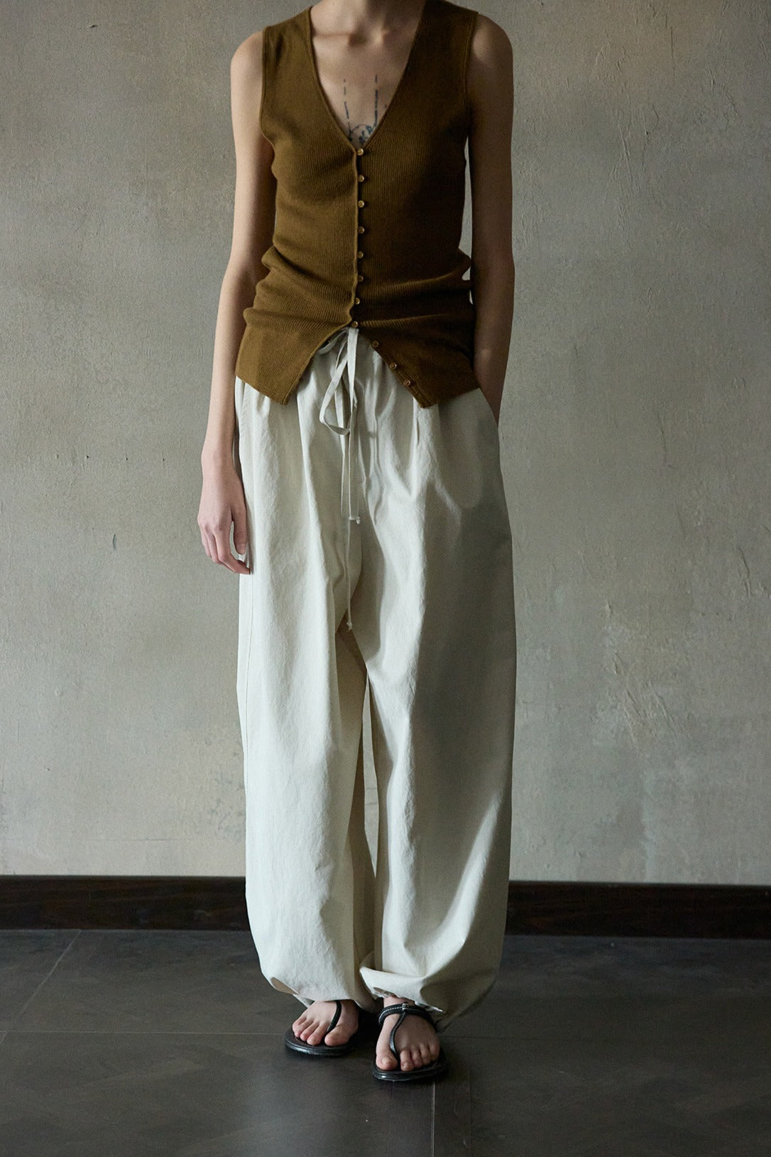 Lyocell blend cotton soft wide-leg pants