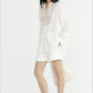 Sheer lace meets airy linen V-neck loose shirt