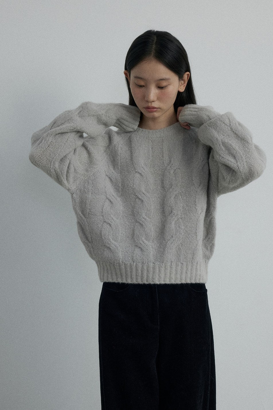 Wool blend cozy cable knit sweater