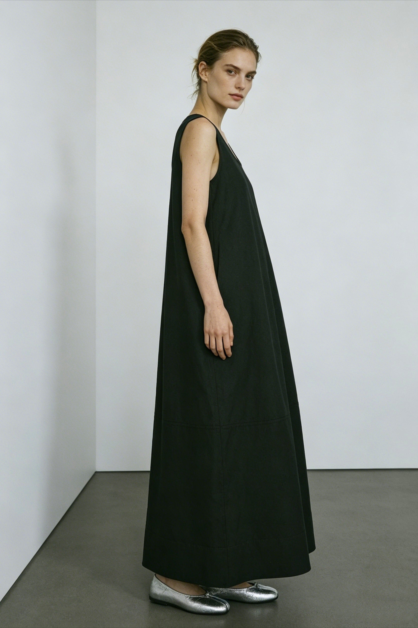 Cotton-nylon sleeveless maxi dress | 2 color