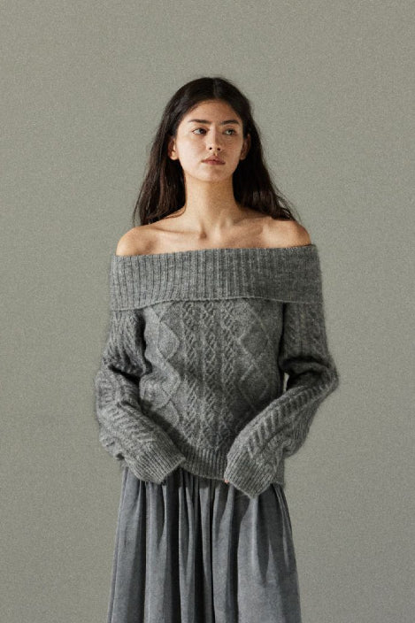 Pull en tricot à épaules dénudées en laine mohair mélangée | 4 couleurs