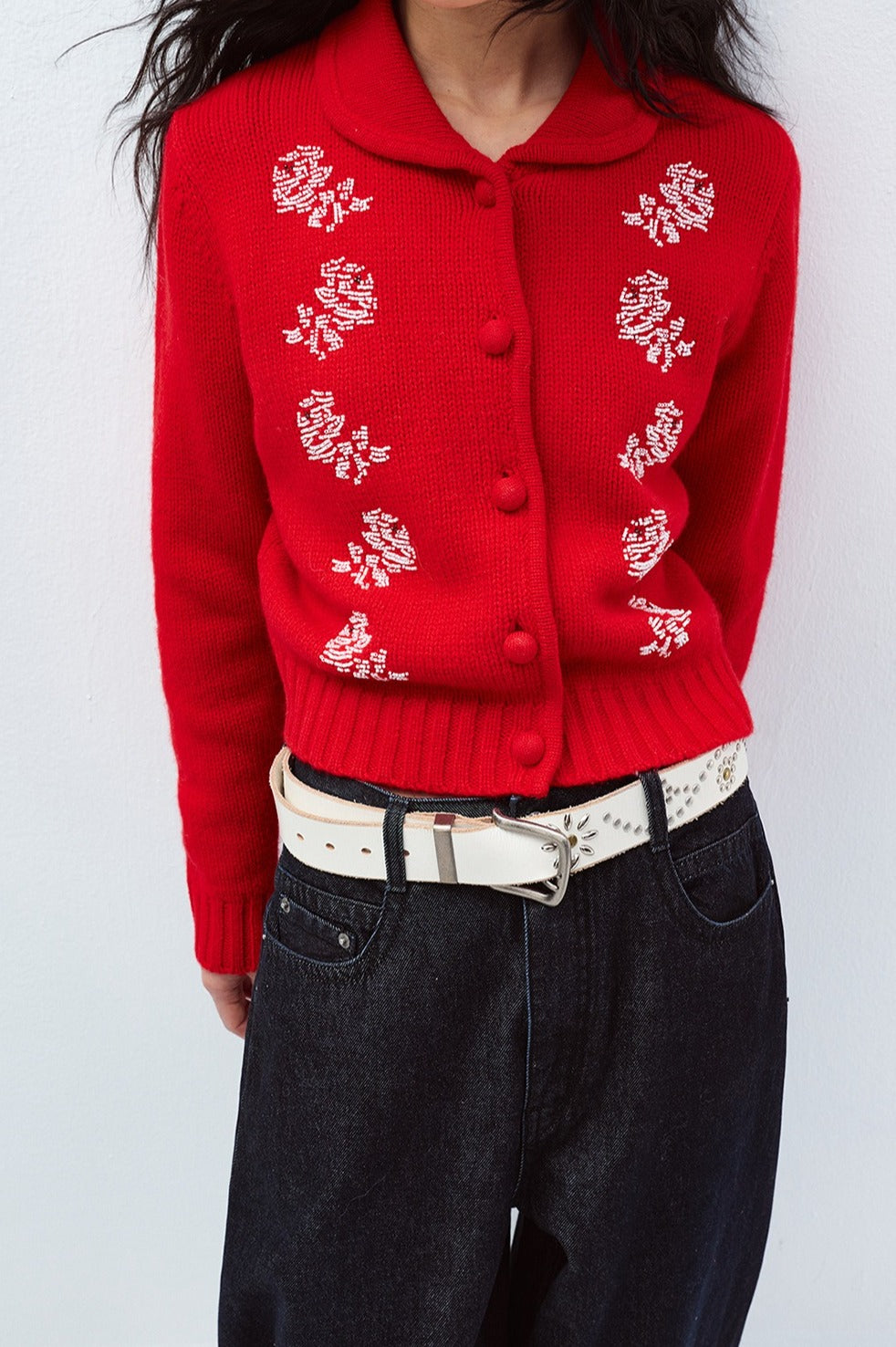 100% sheep wool hand-beaded rose cardigan | 3 color