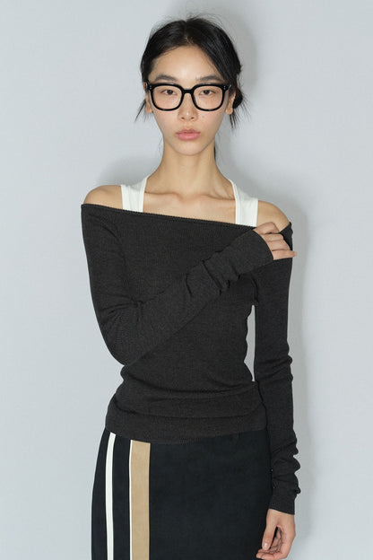 One-shoulder knit sweater | 2 color