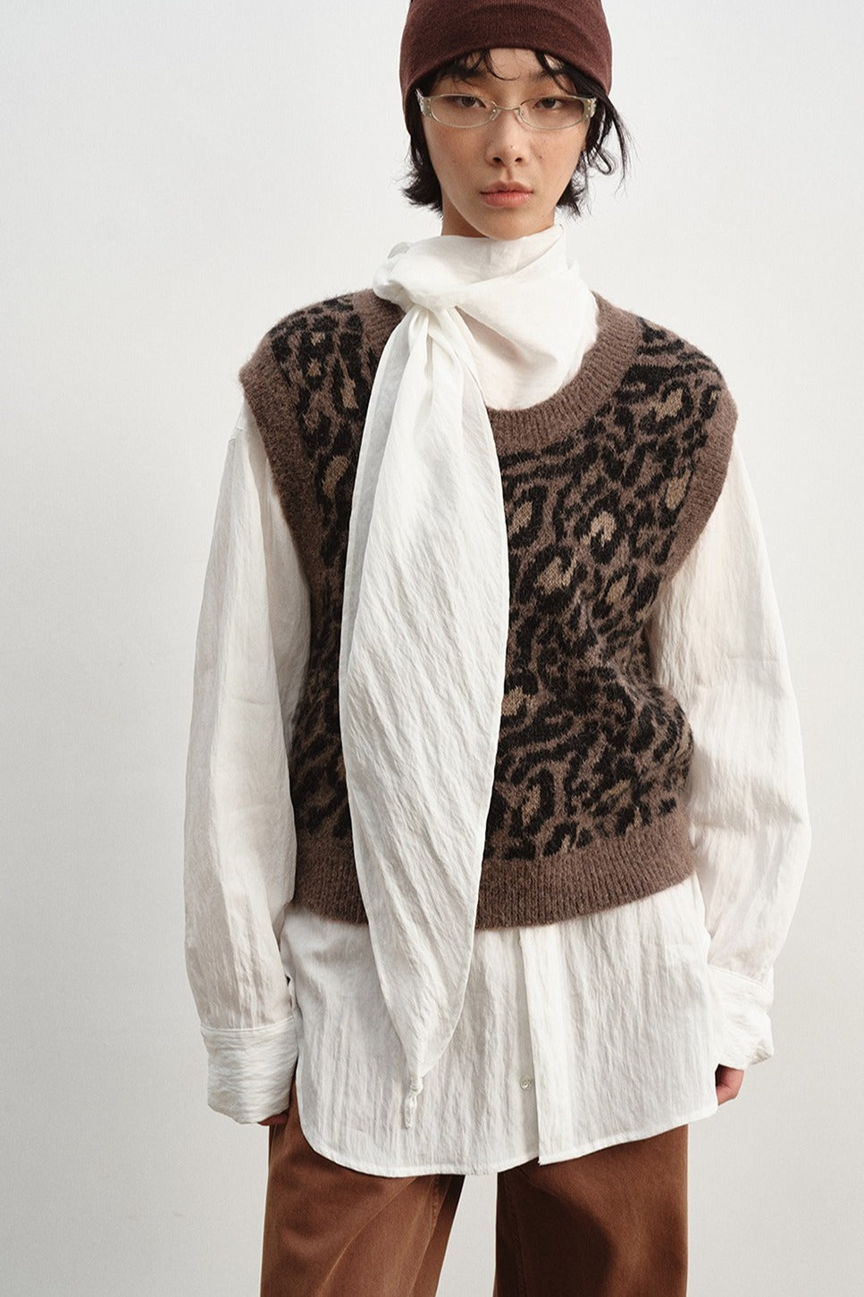 Alpaca blend retro leopard vest | 2 color