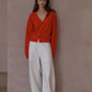 100% wool loose fit V-neck cardigan with a tie | 8 color