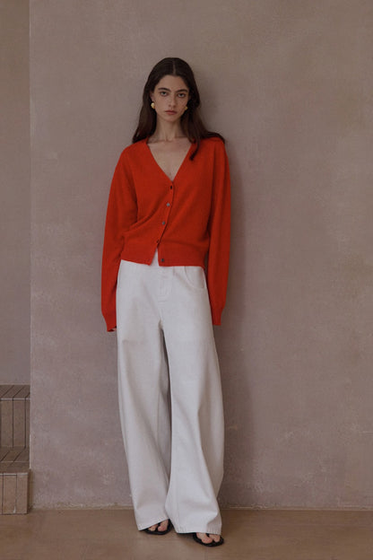 100% wool loose fit V-neck cardigan with a tie | 8 color