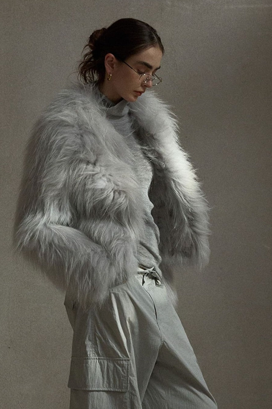 Fluffy raccoon fur double-sided woven jacket | 5 color