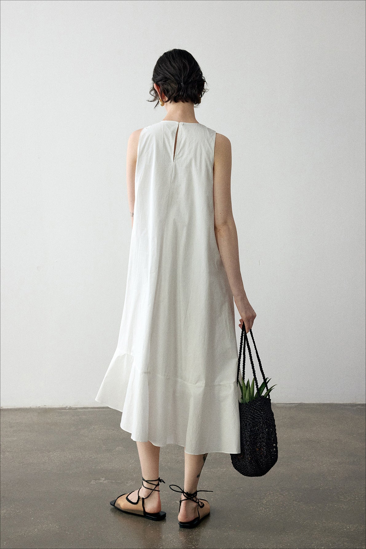 100% cotton ruffled design sleeveless dress | 4 color
