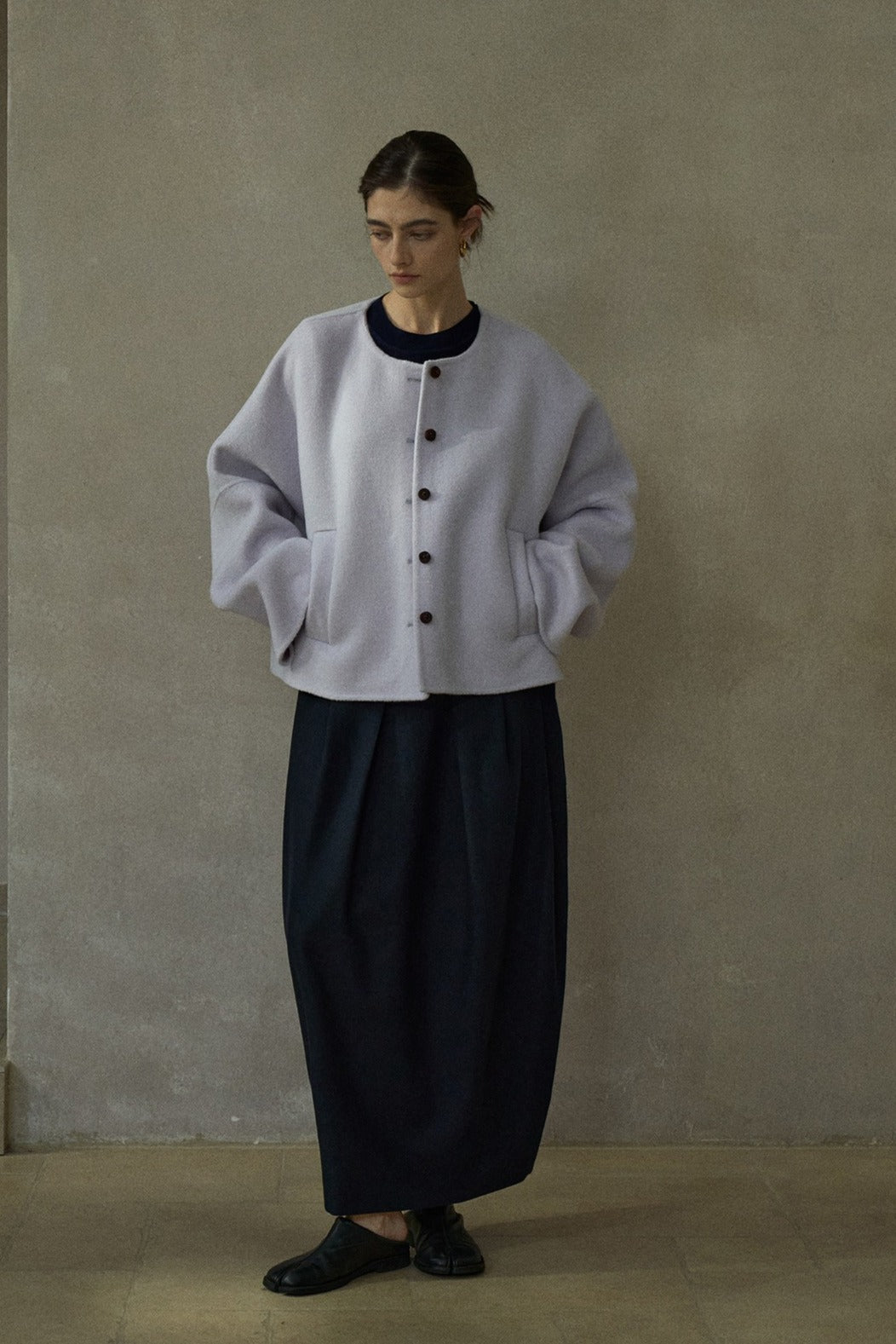 100% wool collarless minimalist design jacket | 3 color