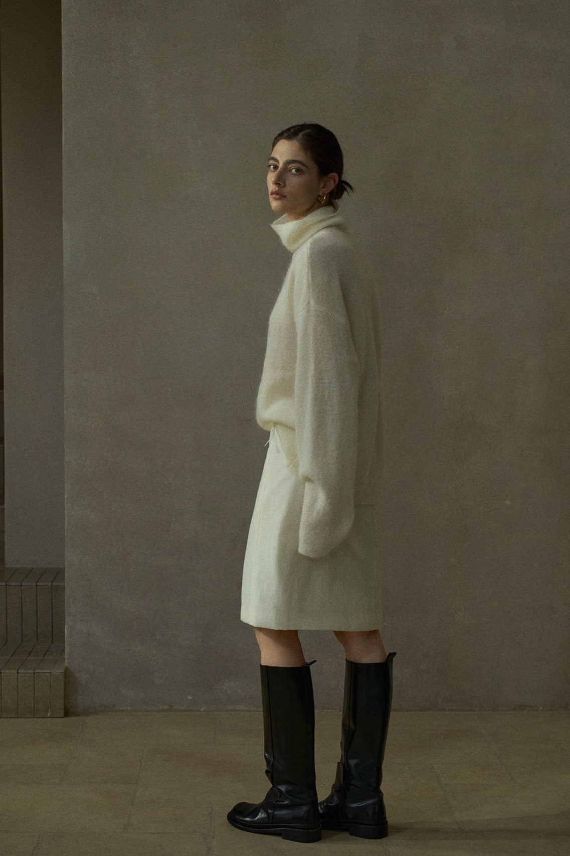 Mohair blend stacked high neck cozy loose sweater | 4 color