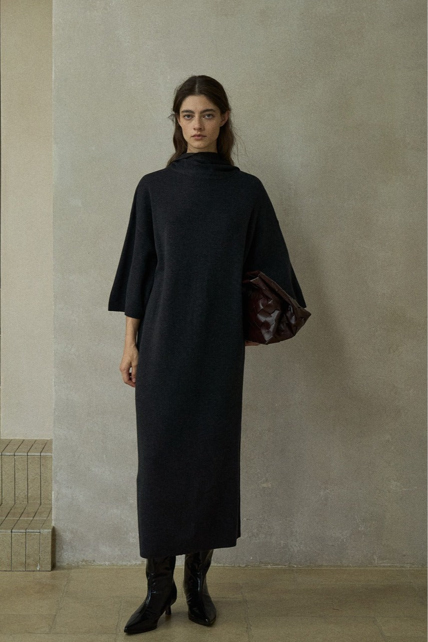 Wool blend straight back ribbon dress | 3 color