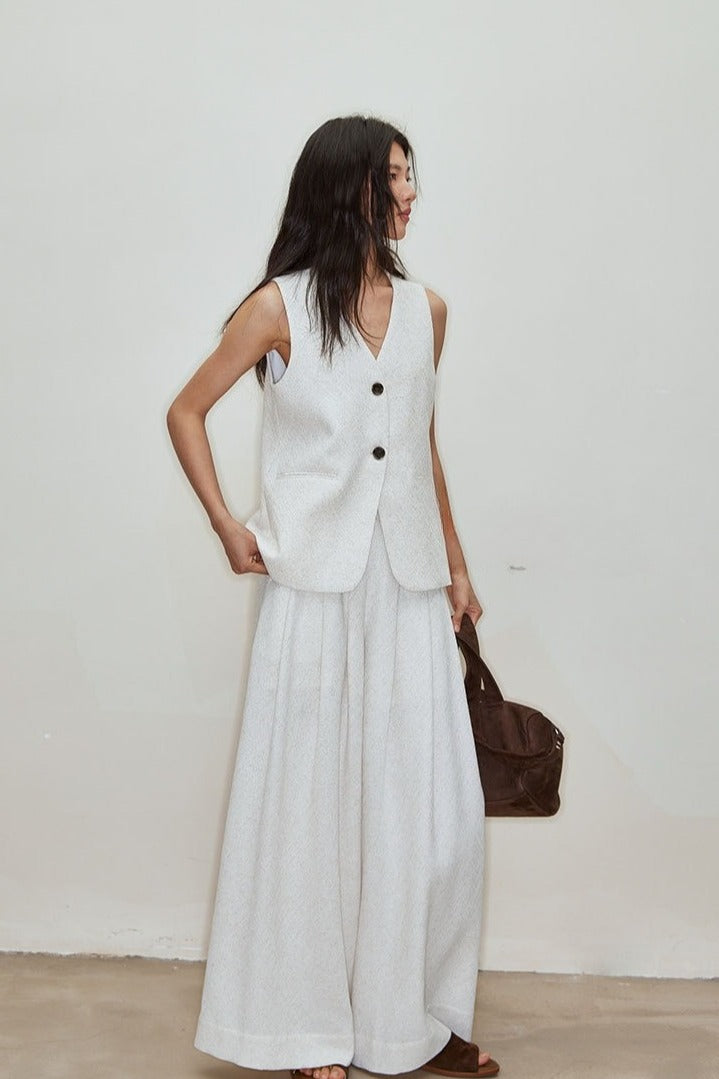 Cotton blend drape weave wide-leg pants | 2 color