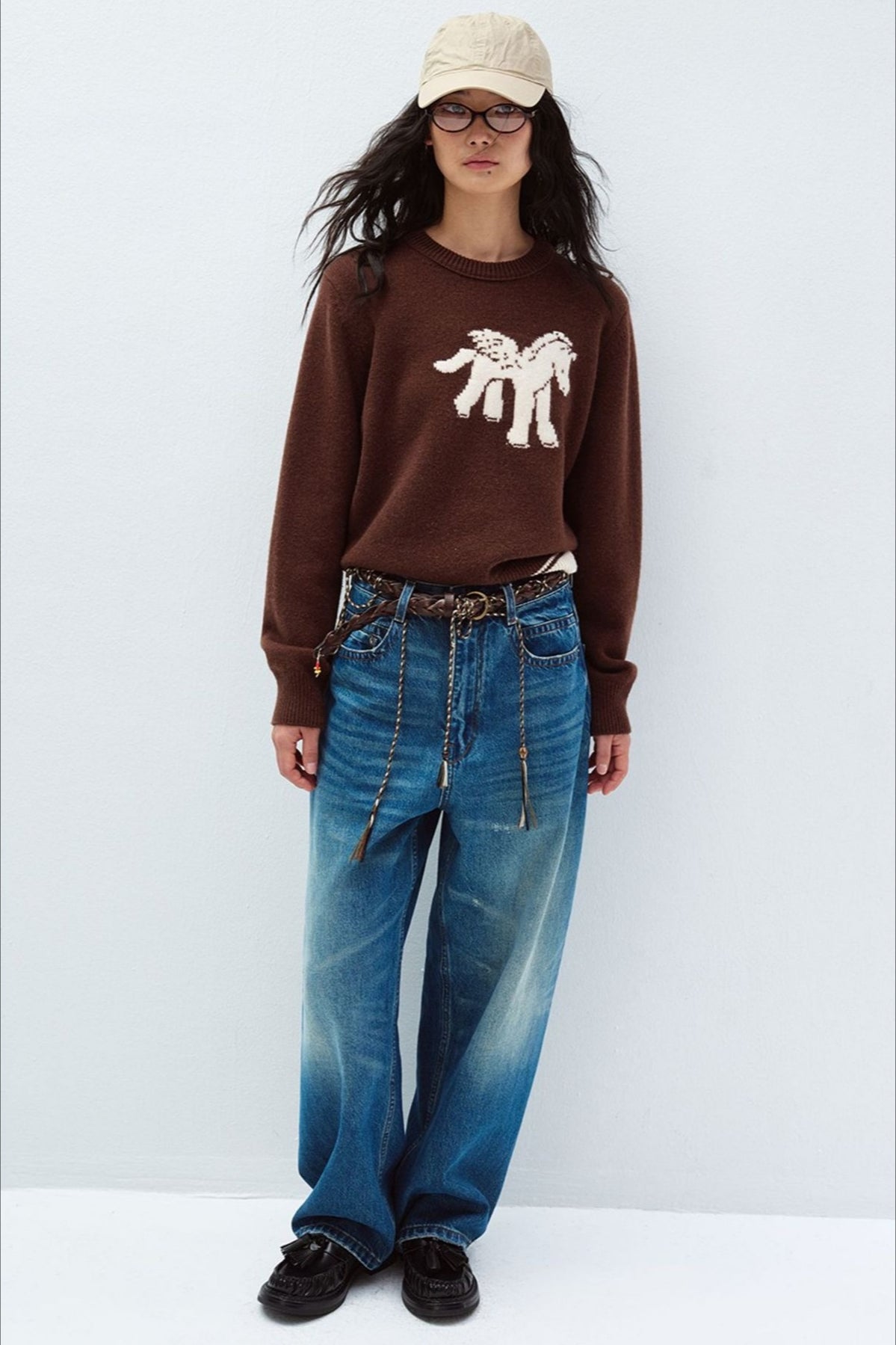100% sheep wool horse pattern pullover sweater | 3 color