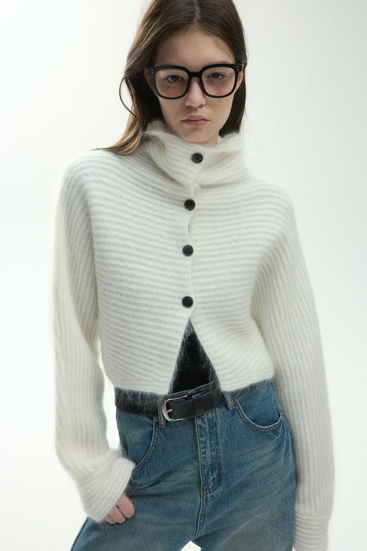 Mohair blend soft ribbed sleek knitwear | 2 color