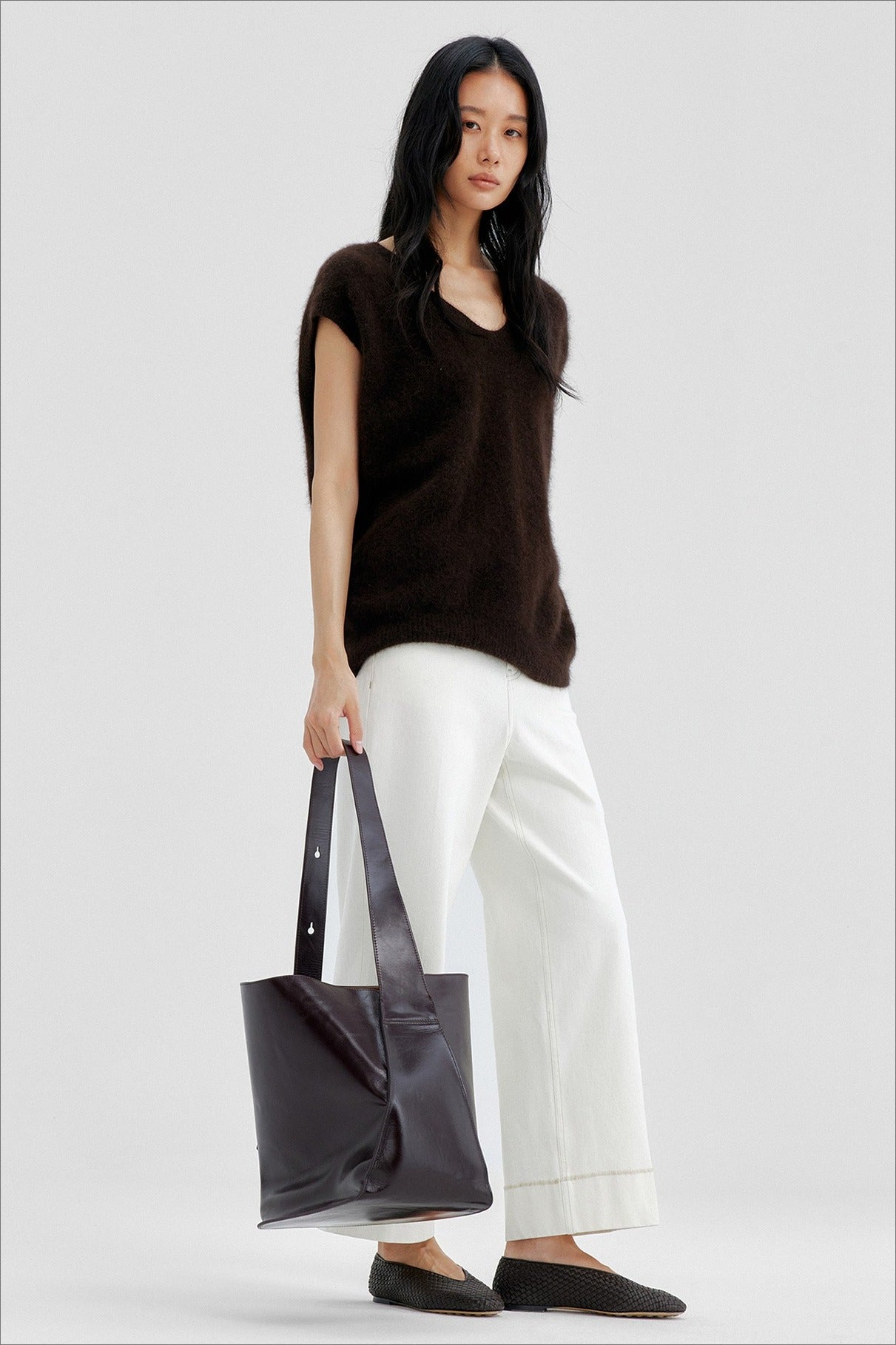 Wool blend long-hair soft V-neck vest | 3 color