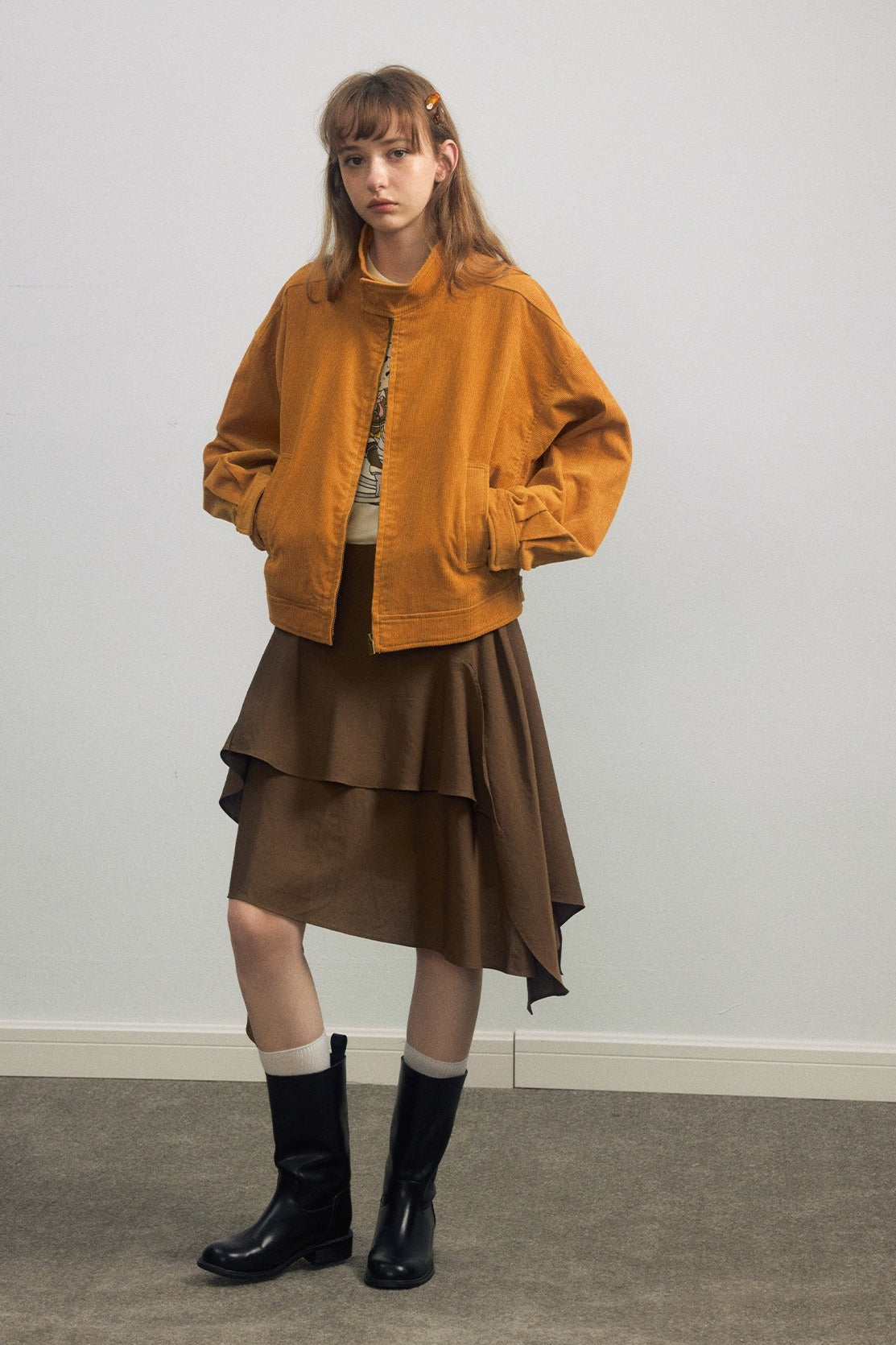 Cotton stand collar cropped jacket | 3 color