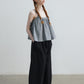 Cotton blend linen sickle shape wide-leg 8/9 pants | 4 color