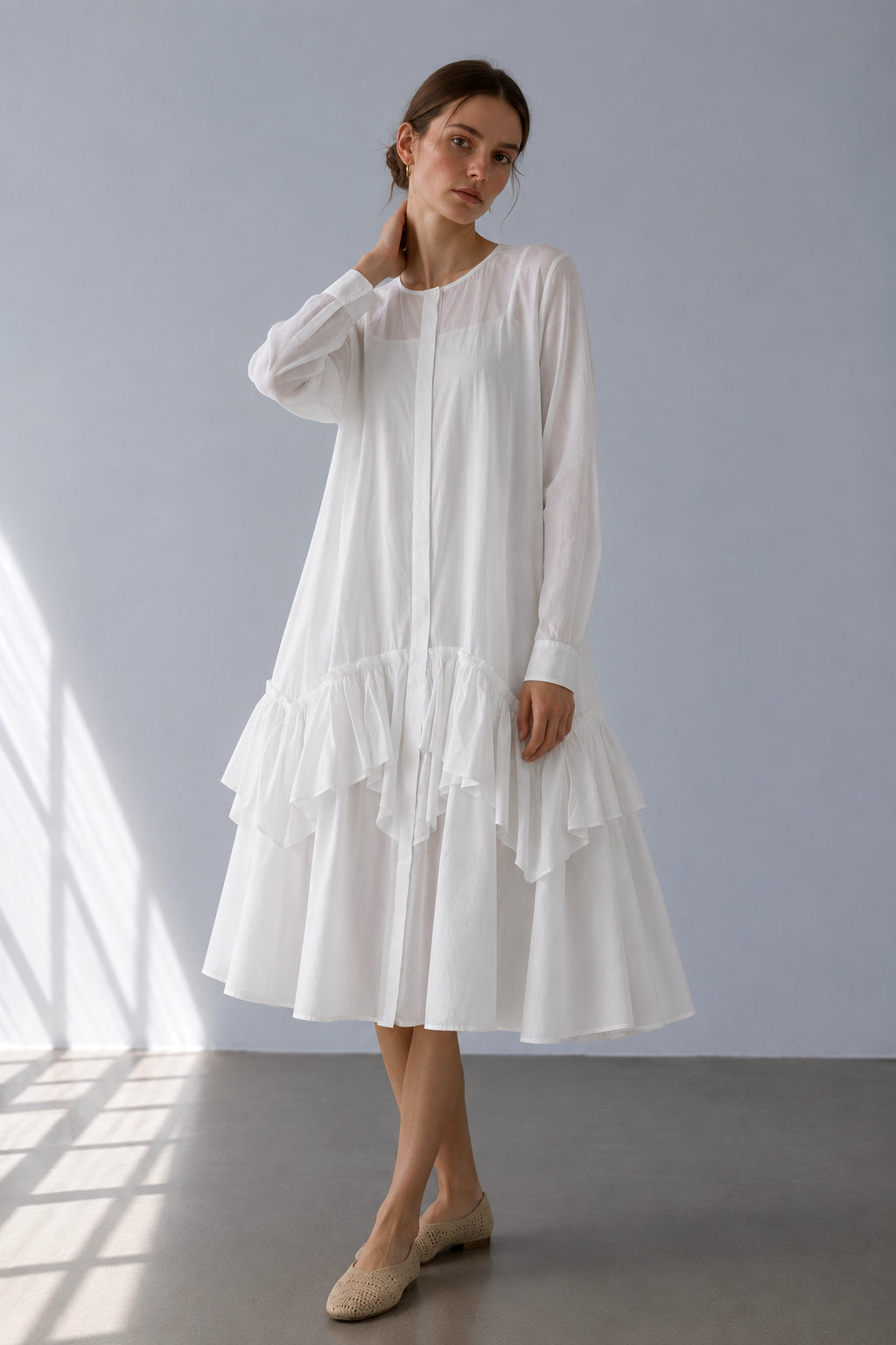 100% cotton structured midi dress | 2 color