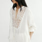 Sheer lace meets airy linen V-neck loose shirt