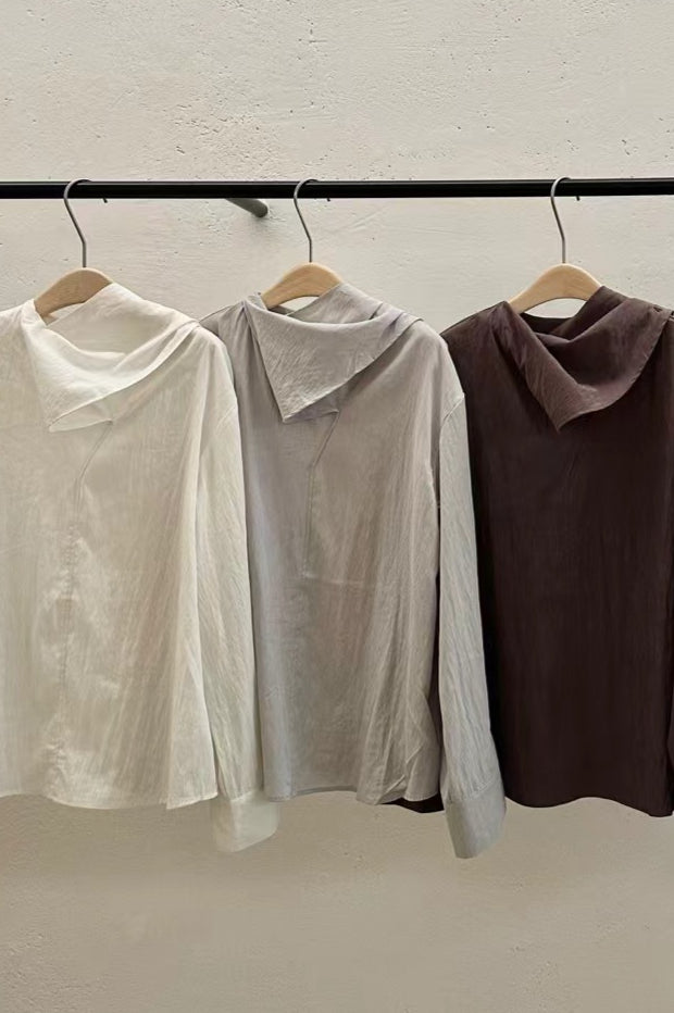 Asymmetrical collar crinkled effect shirt | 4 color