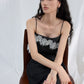 Lightweight lace trim raw-edge elegant dress with a belt | 3 color