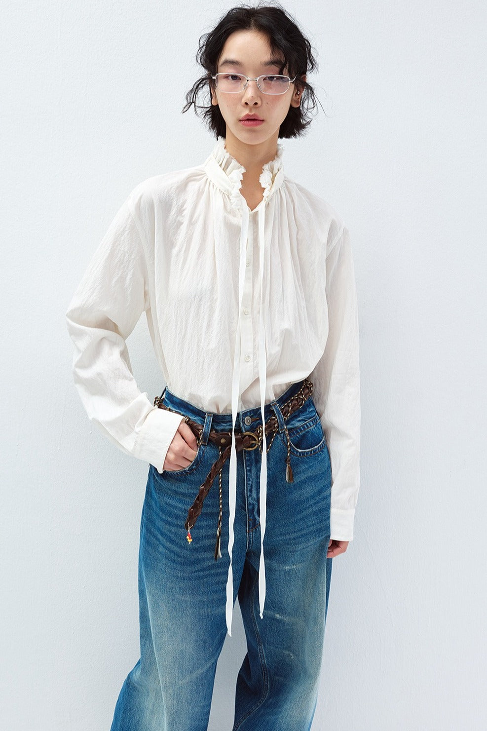 Lyocell blend paper texture matte feel shirt | 2 color