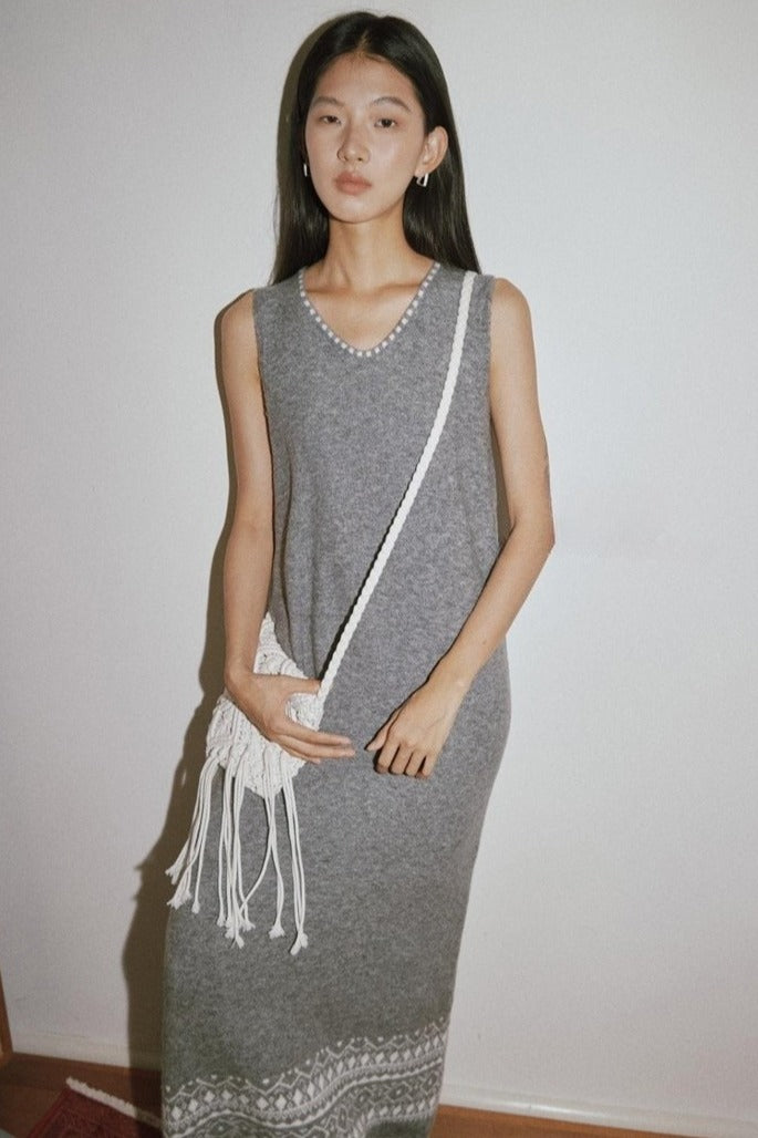 Fair-isle knit v-neck dress | 3 color