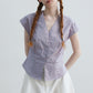 Cotton blend frying sleeve V-neck shirt | 4 color