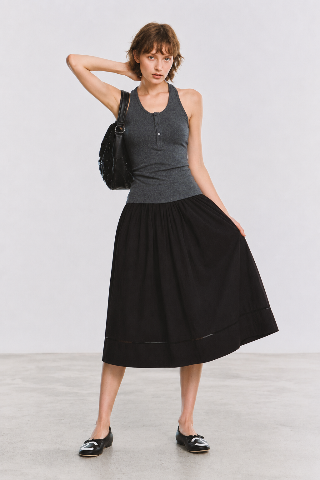 Falda midi plisada de mezcla de algodón | 2 colores