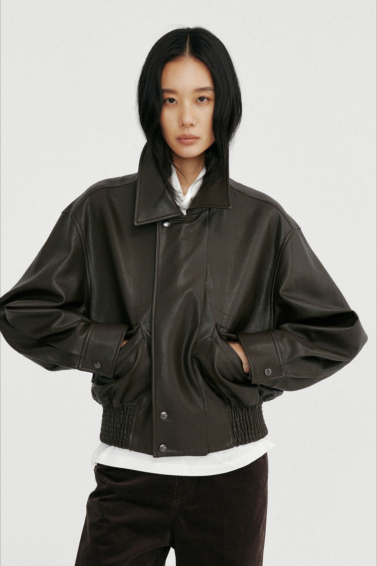 PU silhouetted retro style jacket | 2 color