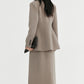 Collarless sleek fit defined waist blazer with padded shoulders | 2 color