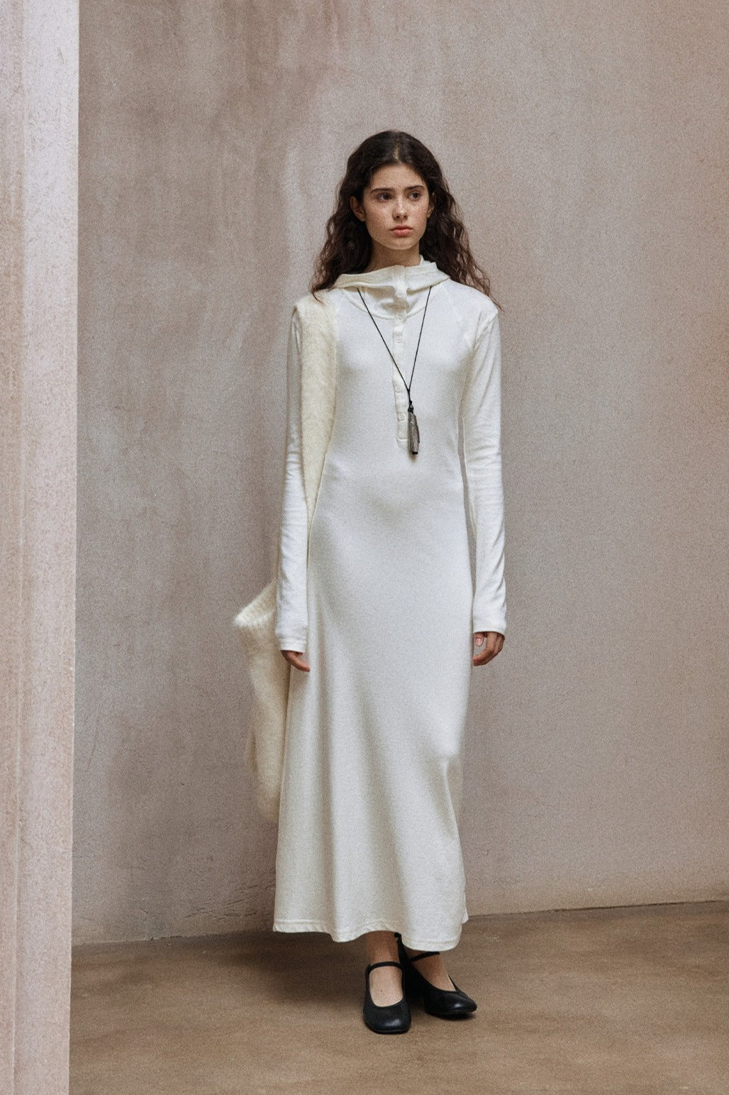 Cotton blend minimalist henry collar dress | 3 color