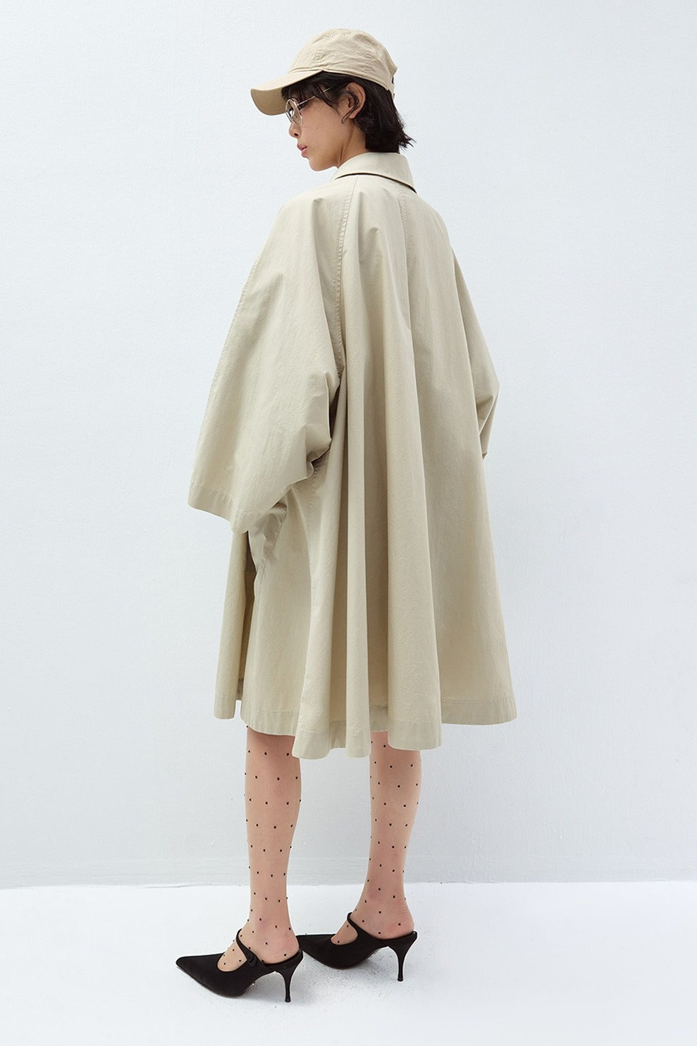 Cotton blend batwing sleeves voluminous trench coat | 3 color