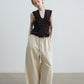 Cotton blend linen sickle shape wide-leg 8/9 pants | 4 color