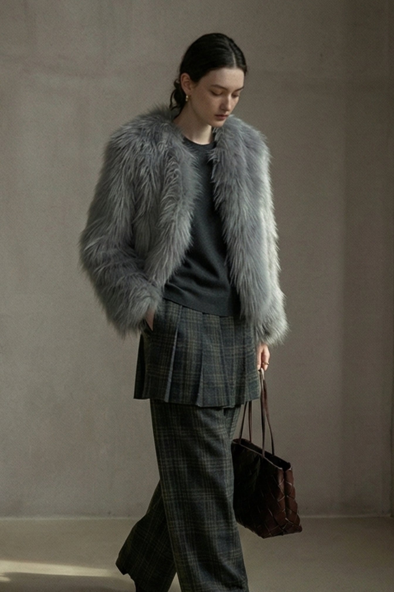 Fluffy raccoon fur double-sided woven jacket | 5 color