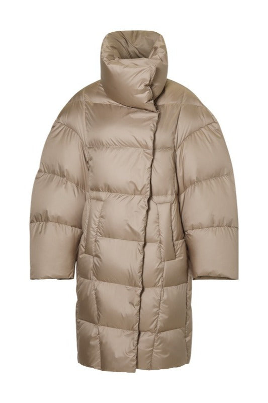 Cocoon-shape stand collar down coat | 2 color