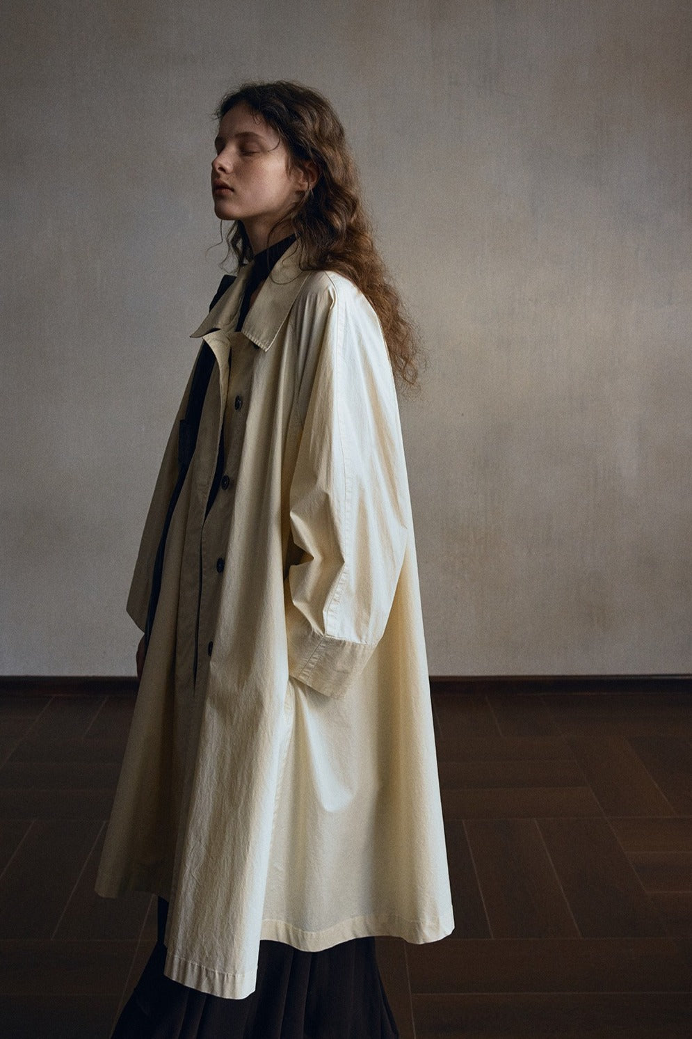 Cotton umbrella shape mid-length trench coat | 3 color