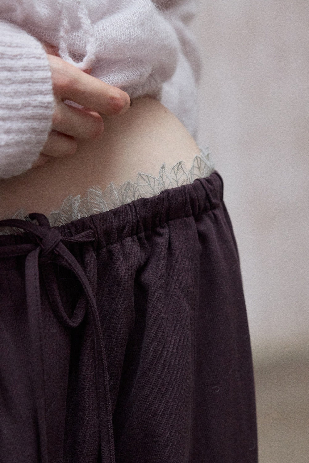Cotton blend cocoon shape lace waist loose pants | 5 color
