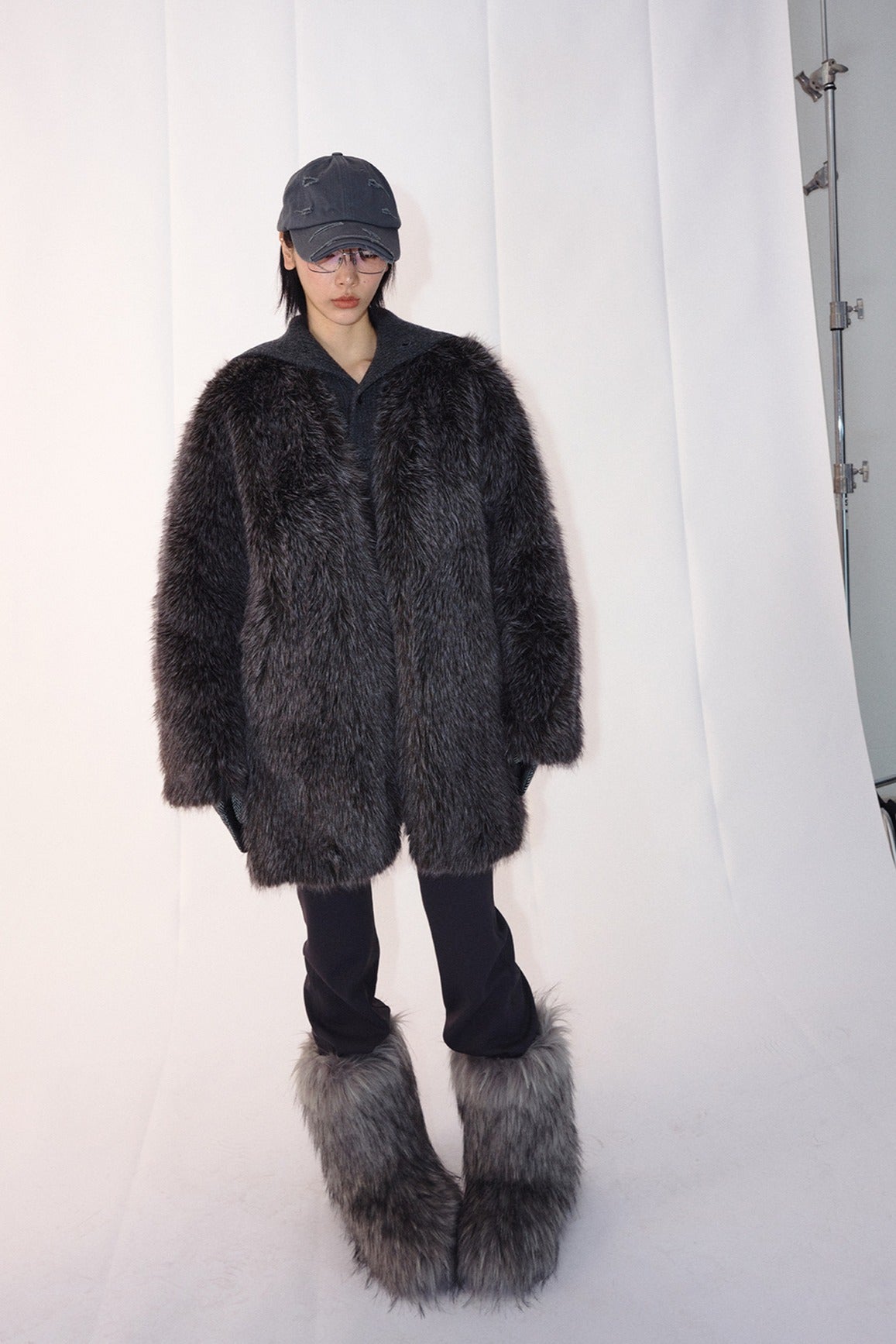 Faux fur mid-length soft drape coat | 2 color