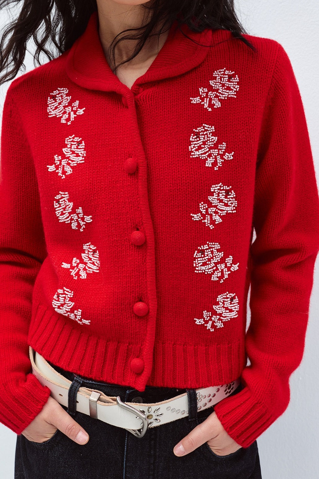 100% sheep wool hand-beaded rose cardigan | 3 color