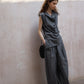 Cotton blend linen diagonal front vest shirt | 2 color
