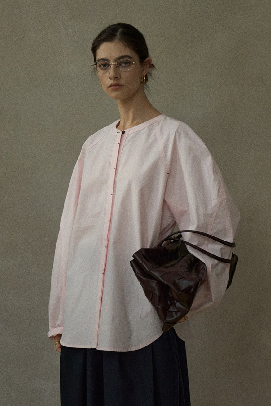100% cotton contrast stitching loose shirt | 3 color