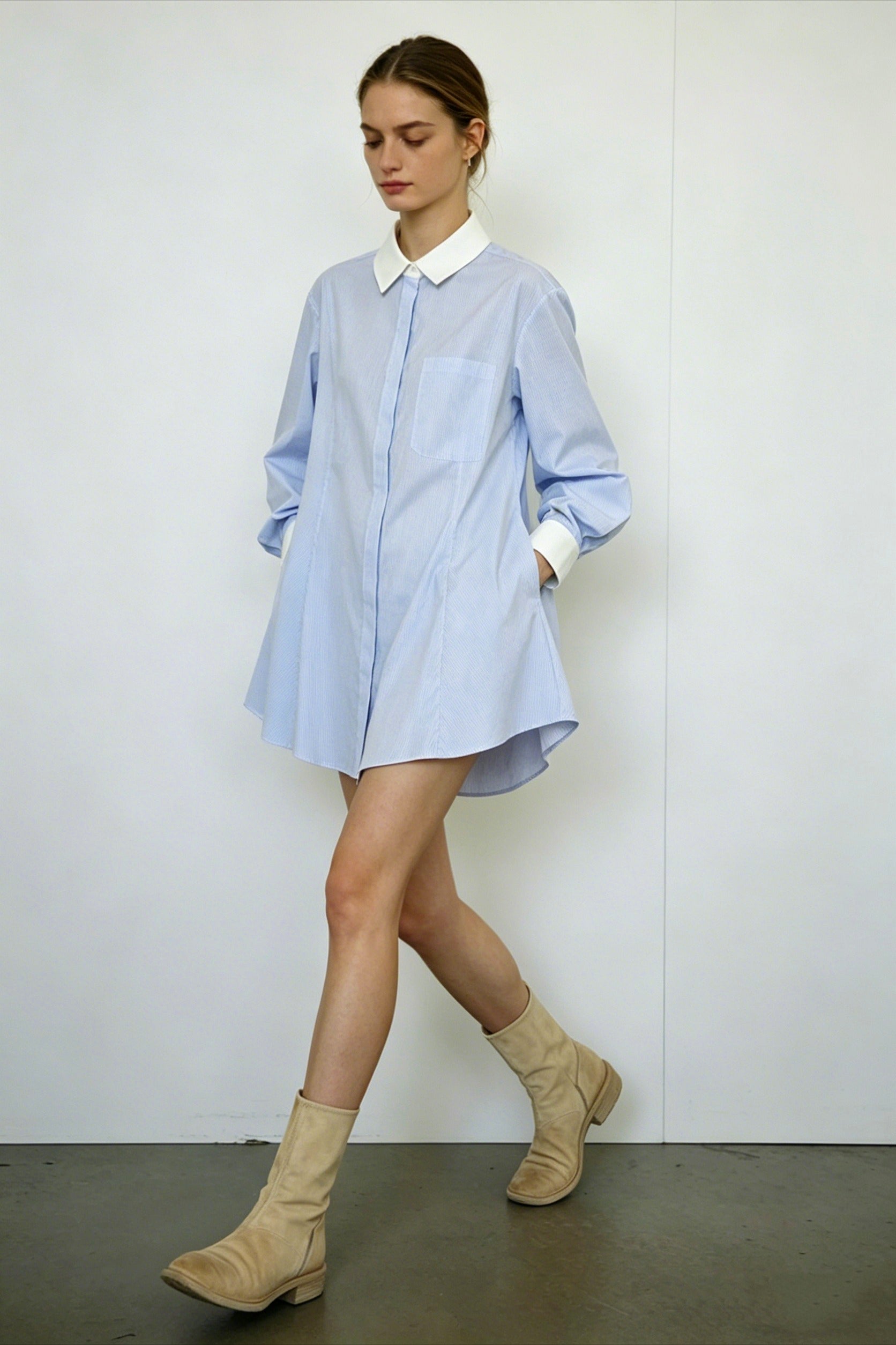 100% cotton waisted chic shirt dress | 2 color