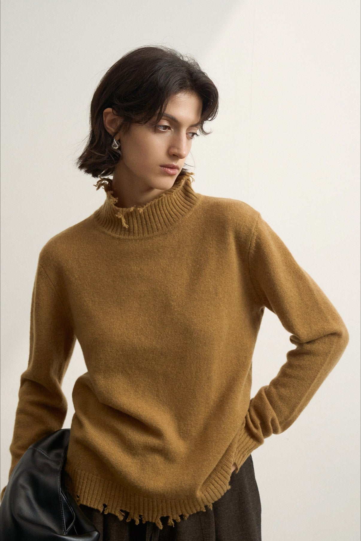 100% sheep wool raw-edge casual vibe sweater | 5 color