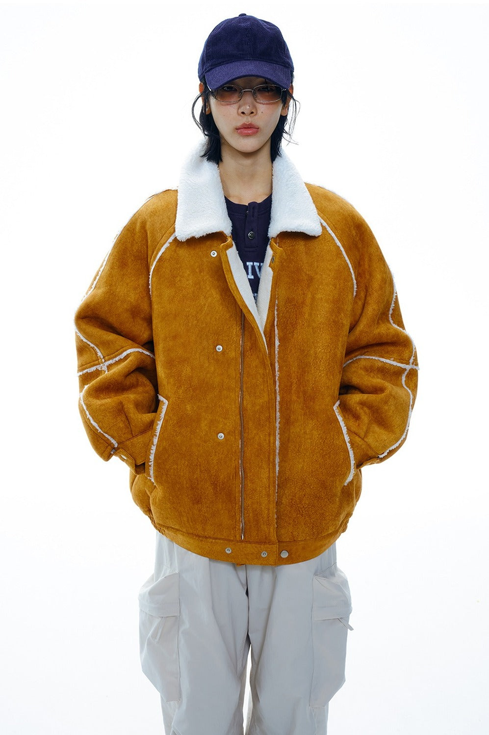 Contrast design oversized bomber jacket | 3 color