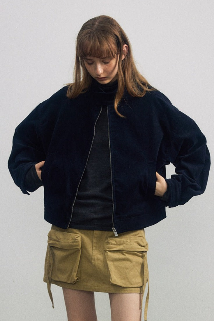Cotton stand collar cropped jacket | 3 color